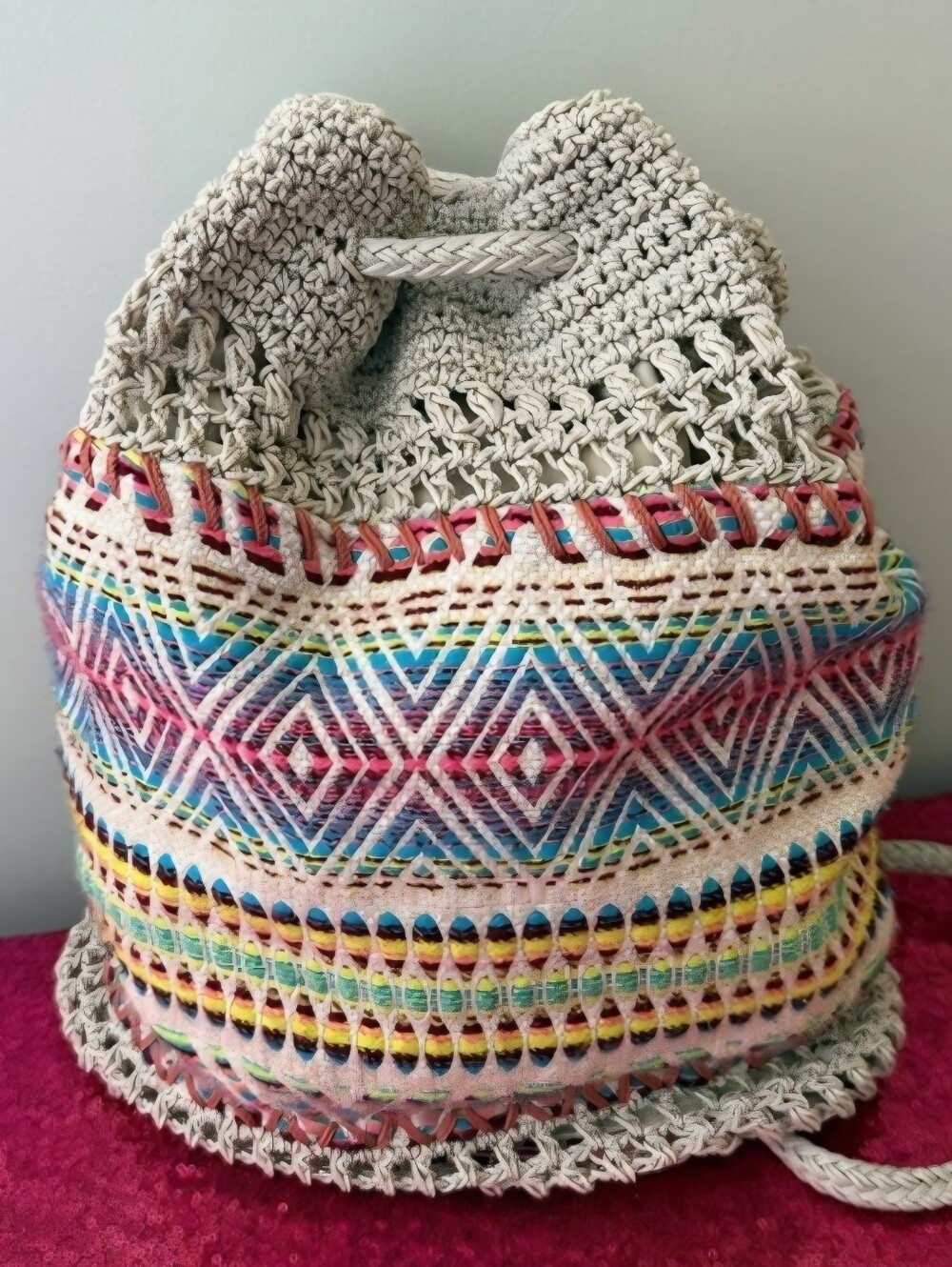 The Sak Sayulita Crochet Backpack Boho Hippie Bucket Bag